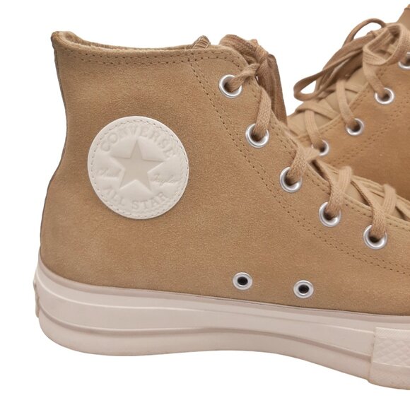 Converse Beige Tan Suede Platform High Top Shoes SZ 10 - Picture 2 of 13